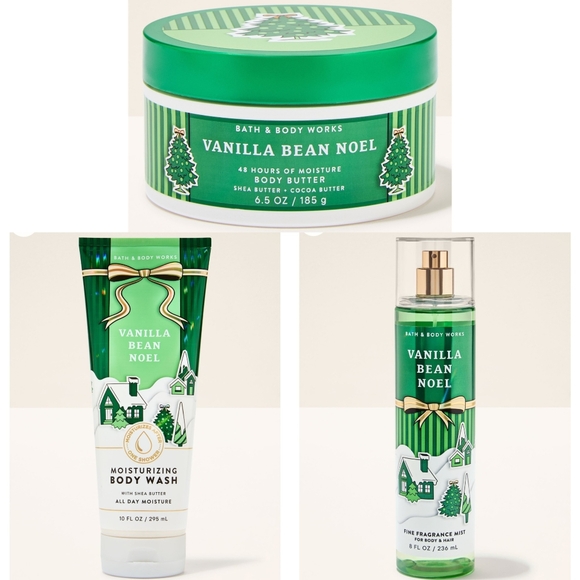 Bath & Body Works Vanilla Bean Noel Body Wash Body Butter & Mist Set NEW